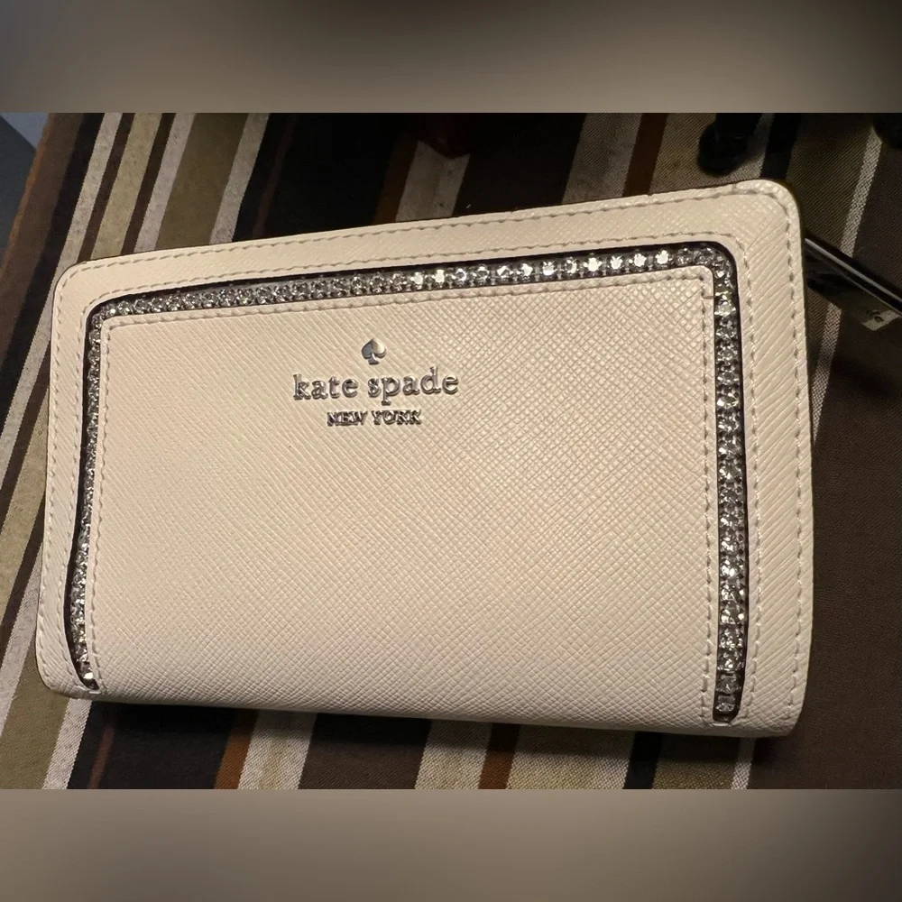 Kate Spade Meringue Madison Wallet with Silver Rhinestone Accents